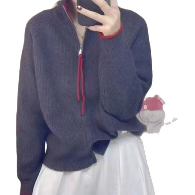 Damen Strickpullover mit hohem Kragen und Reißverschluss Drune