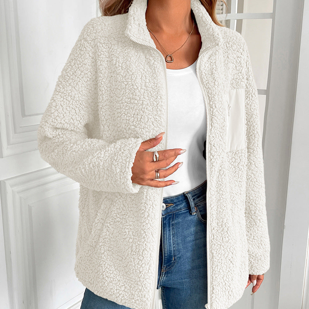 Damen kuschelige Fleecejacke mit hohen Kragen und praktischen Taschen Drune