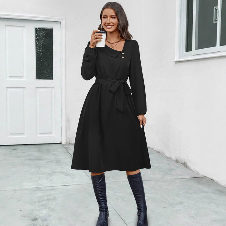 Damen Midikleid mit tailliertem Schnitt und eleganten Knopfdetails Drune