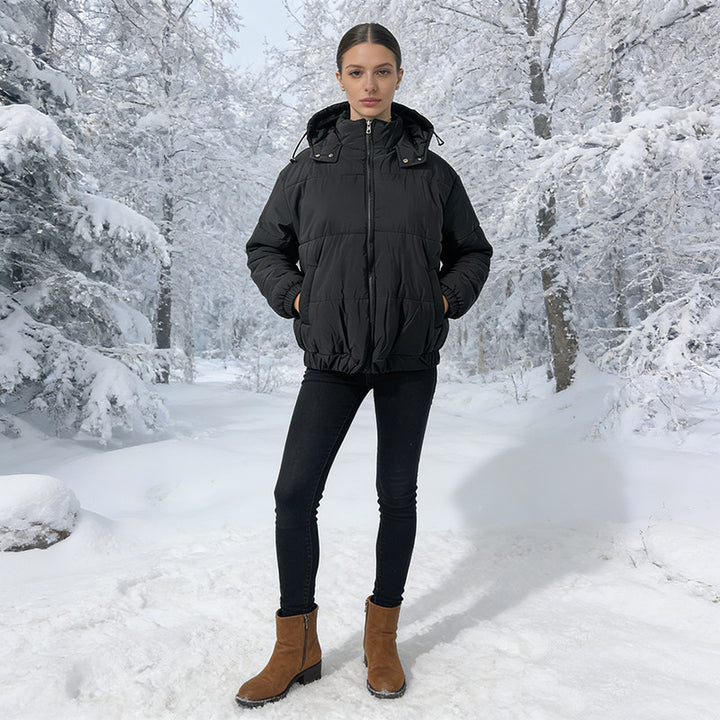 Damen Wattierte Steppjacke mit Volumenkapuze, elastischem Saum und verstellbarer Taille Drune