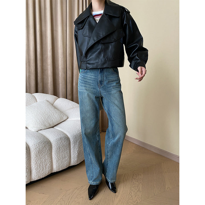 Damen Modische Bikerjacke aus Kunstleder Drune