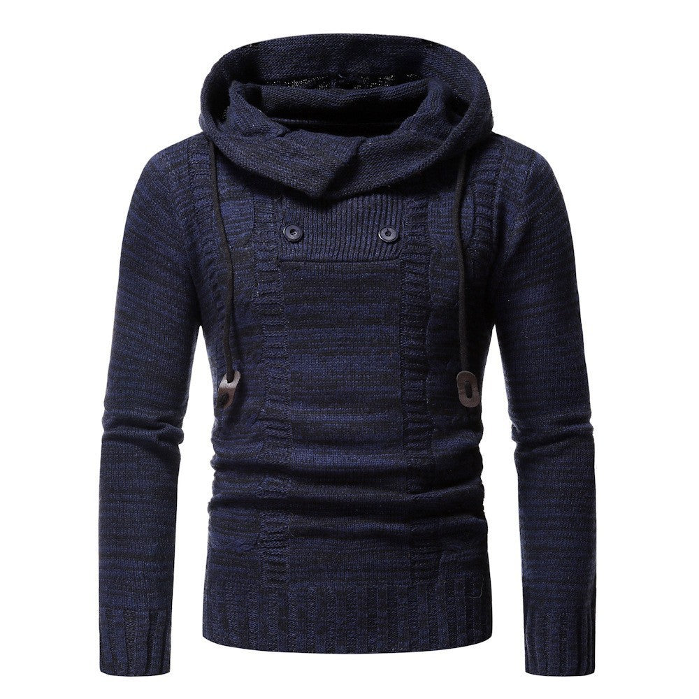 Herren modischer Strickpullover mit kuscheligem Kapuzenkragen und dekorativen Knopfdetails Drune