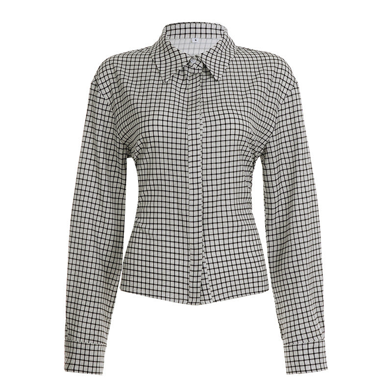 Damen nan taillierte Karobluse mit verdeckter Knopfleiste und geformter Miedernaht Drune
