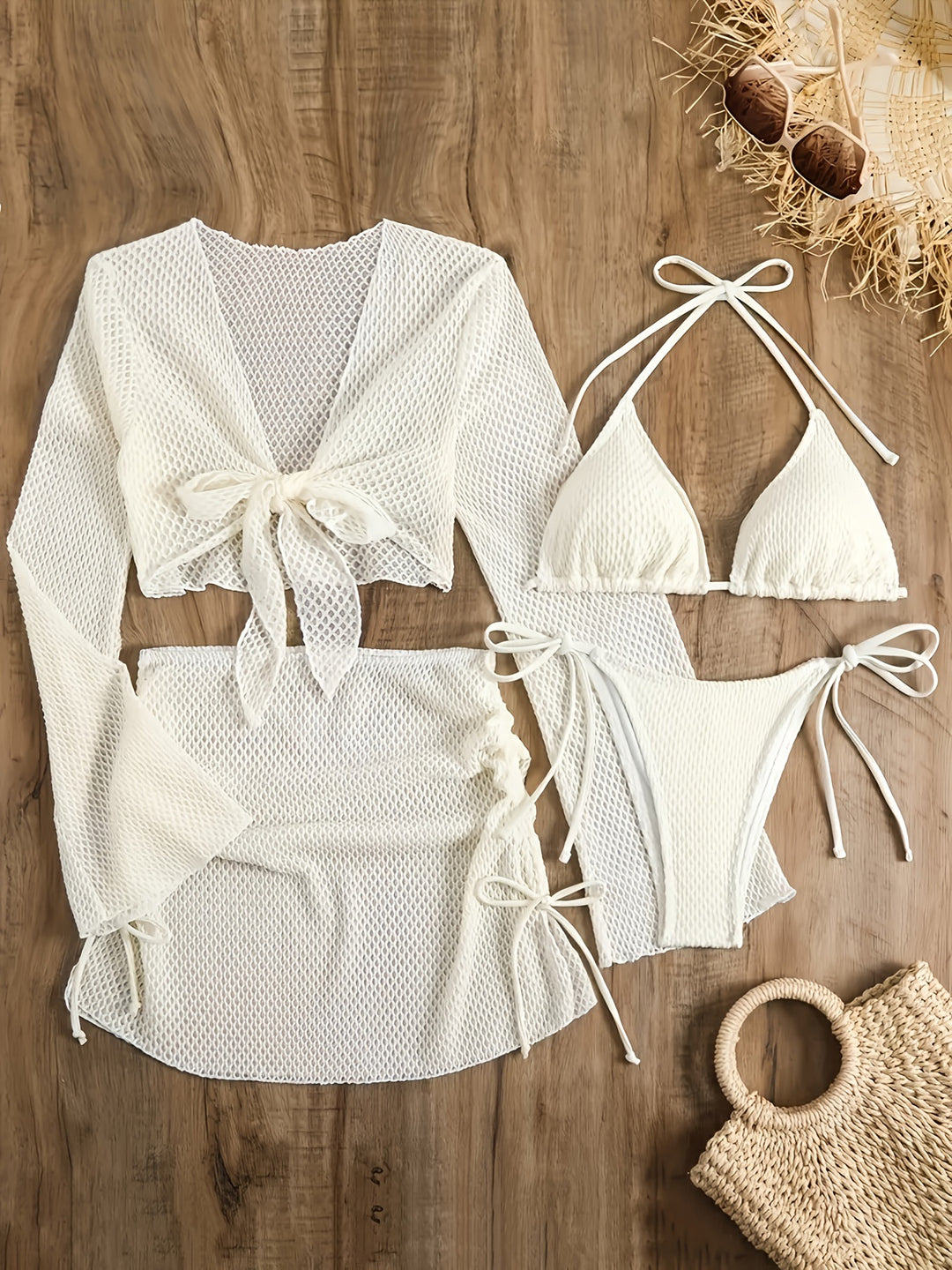 Damen luftiger Netz-Bikini mit sportlichem Cover-Up Drune