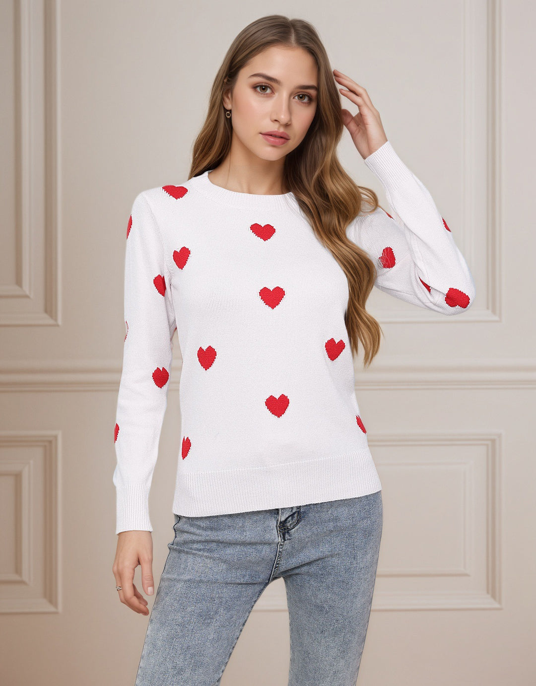 Damen Strickpullover mit Herz-Design und feiner Struktur Drune