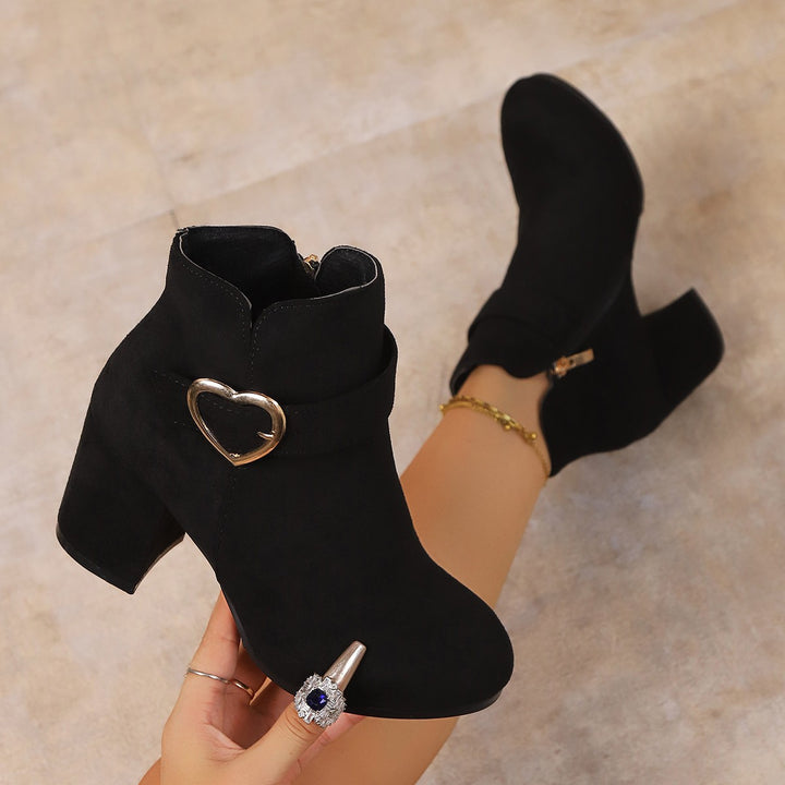 Damen Ankle‑Boots mit Blockabsatz und Herzschnalle Drune