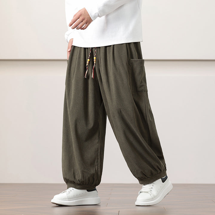 Damen lässige Cordhose mit elastischem Bund und farbigen Schnürsenkeln Drune