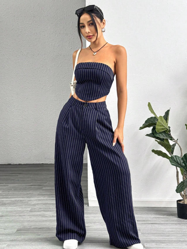 Damen elegantes und luftiges Set mit Streifenmuster Drune
