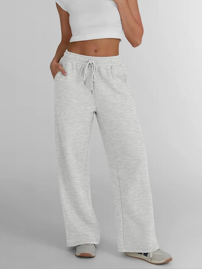 Damen nan weite Loungehose mit hohem Elastikbund, verstellbarem Kordelzug und fließender Palazzosilhouette Drune