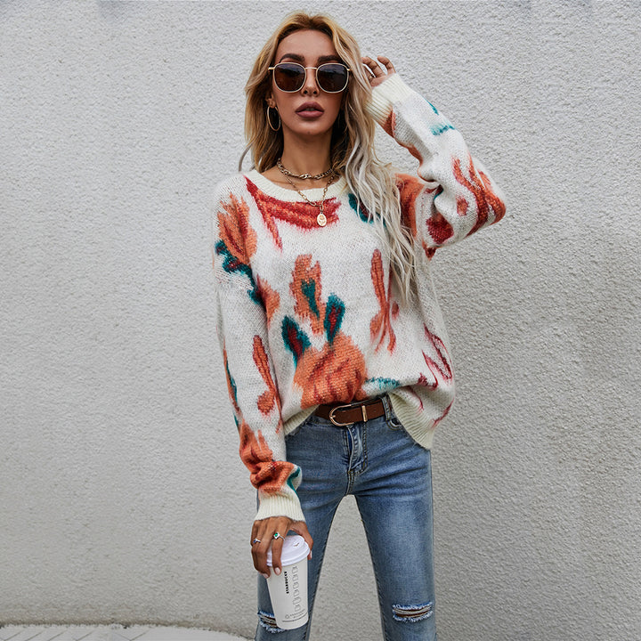 Damen modischer Pullover mit floralem Strickmuster Drune