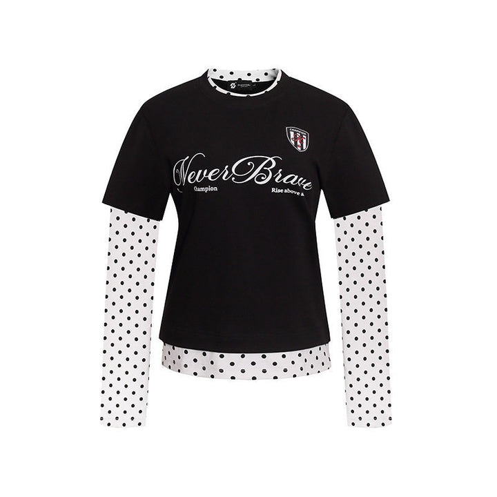 Damen Lagen-Langarmshirt mit Tupfen-Innenlayer und kalligrafischem Statement-Print Drune