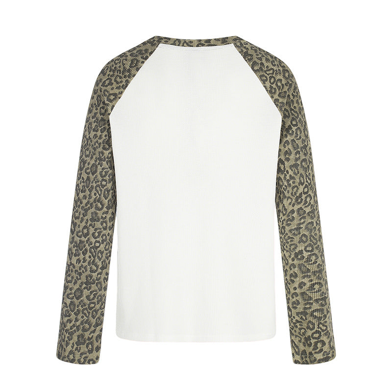 Damen Raglan-Langarmshirt mit Leoprint-Ärmeln und abstraktem Grafikprint Drune