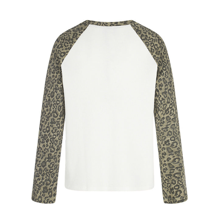 Damen Raglan-Langarmshirt mit Leoprint-Ärmeln und abstraktem Grafikprint Drune