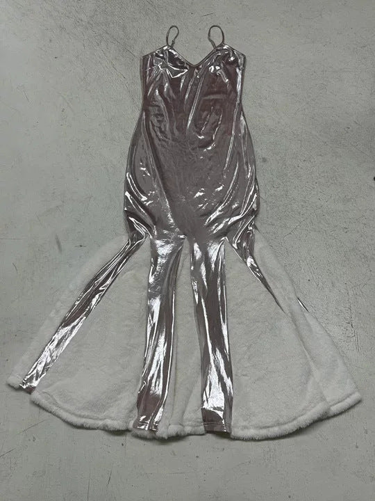 Damen Maxikleid mit glänzendem Obermaterial und voluminösem Rüschenunterteil Drune