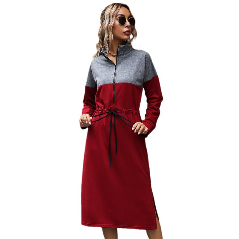 Damen Sportliches Midikleid mit Stehkragen, Reißverschluss & Taillenzug Drune