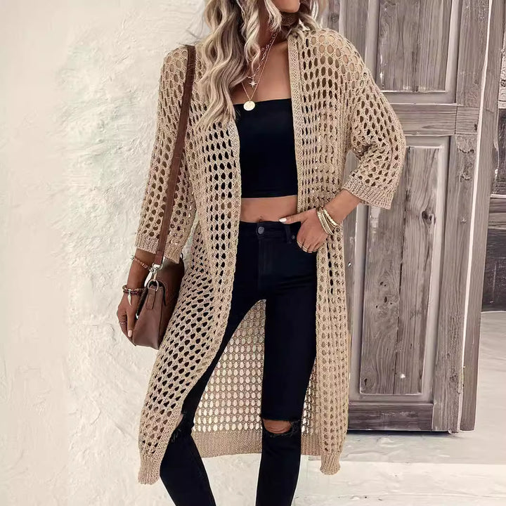 Damen Luftige Häkeljacke mit offenem Design und weiten Ärmeln Drune