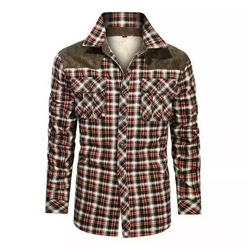 Herren gefütterte Karo-Hemdjacke mit Teddyfleece-Innenfutter, Brustpattentaschen und Schulterbesatz Drune