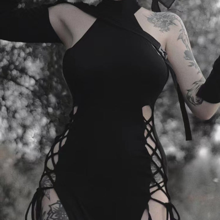 Damen Cut-Out Maxikleid mit seitlichen Schnürdetails und figurbetontem Schnitt Drune