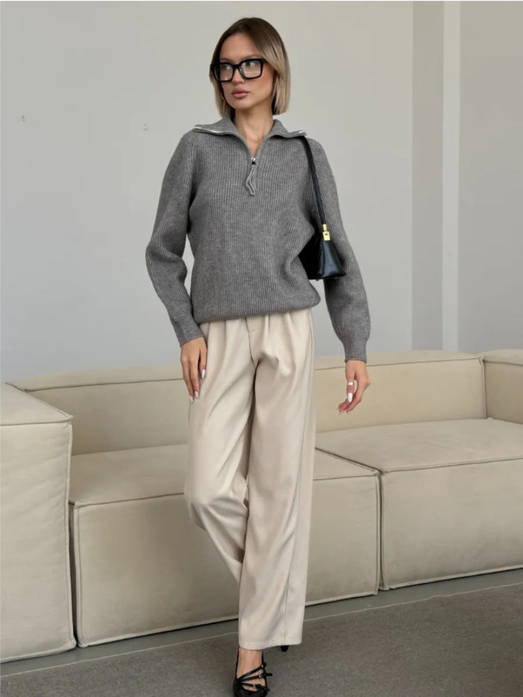 Damen Stylischer Strickpullover mit hohem Kragen Drune