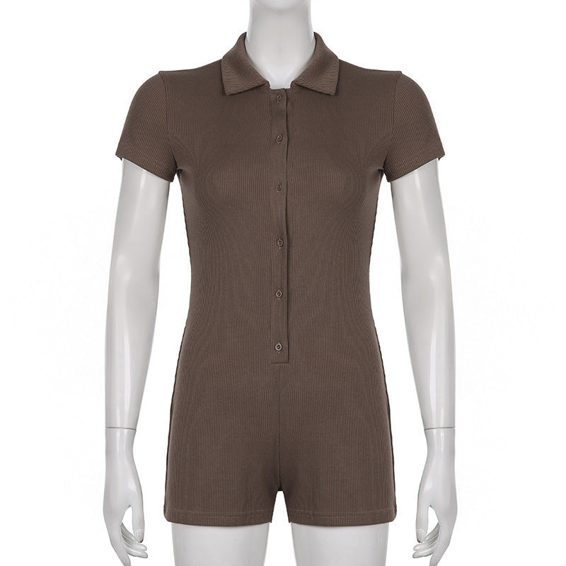 Damen stylischer Body mit Polokragen und Knopfleiste Drune