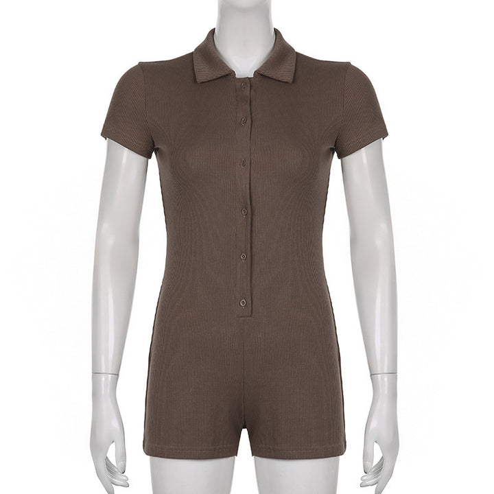 Damen stylischer Body mit Polokragen und Knopfleiste Drune