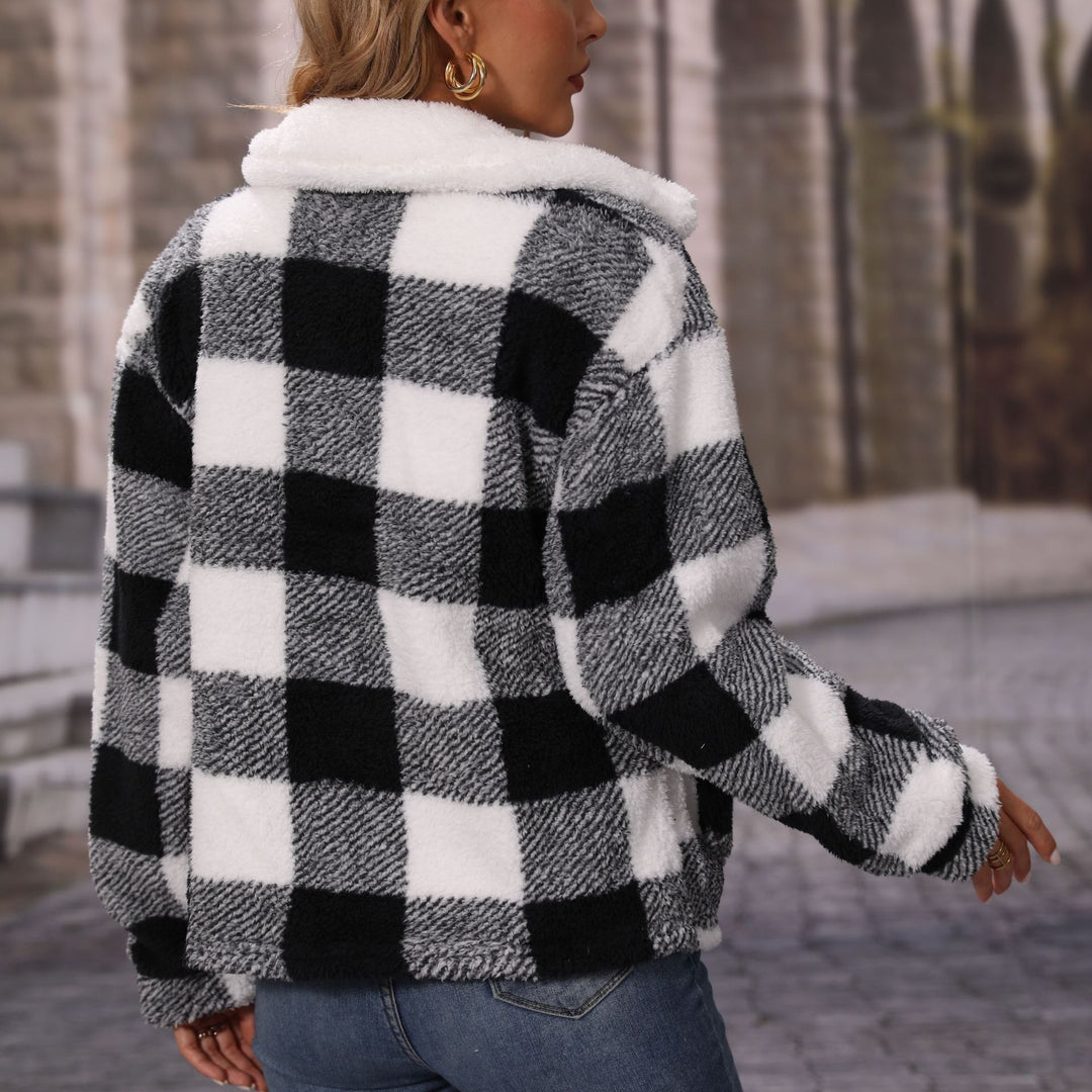Damen Kuschelige Karojacke mit asymmetrischem Reißverschluss Drune