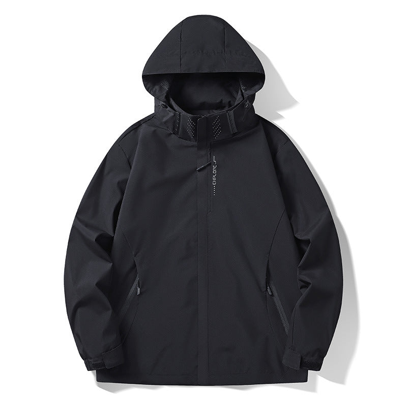 Herren Wasser- und winddichte technische Kapuzen-Outdoorjacke mit verschweißten Nähten und atmungsaktivem Futter Drune