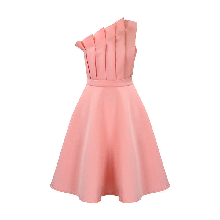 Damen A-Linien Kleid mit asymmetrischen Falten und eleganter Taillierung Drune