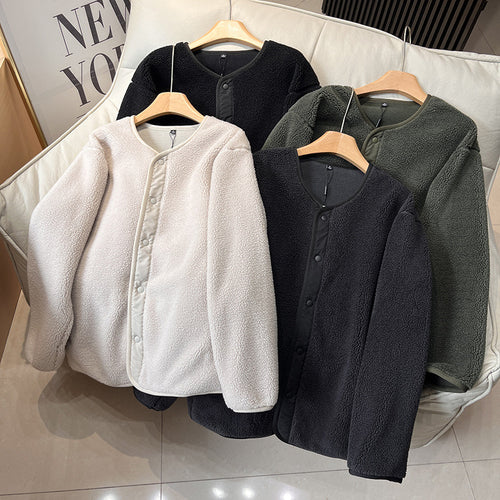 Damen Warm gefütterte Fleecejacke mit Druckknopfverschluss Drune