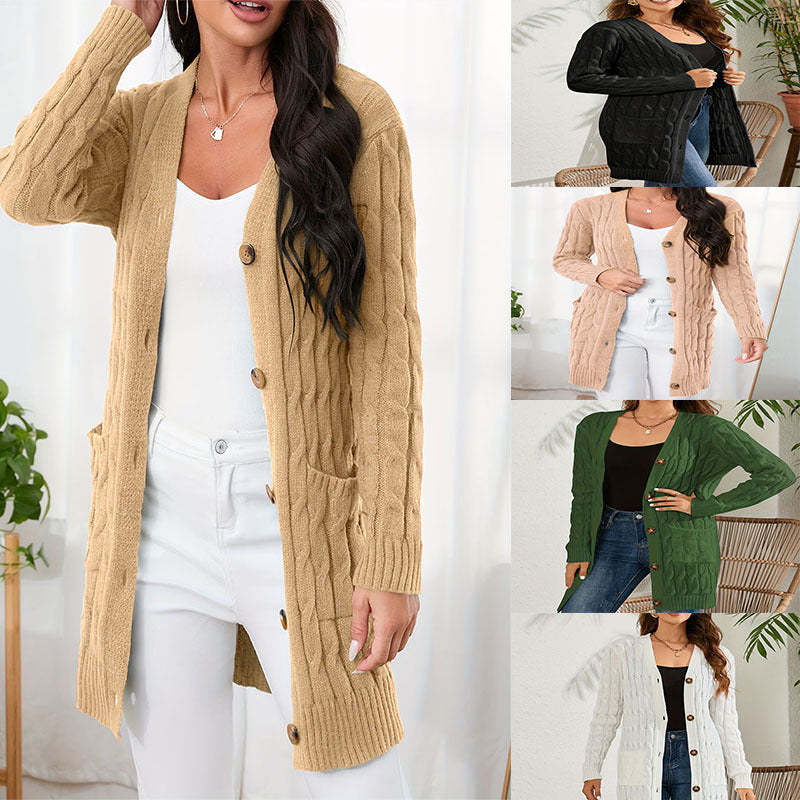Damen Langstrickcardigan mit Zopfmuster und praktischen Taschen Drune