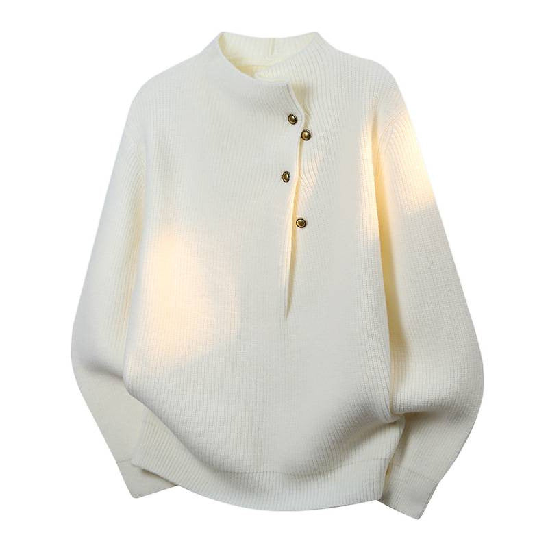 Damen Oversized Feinstrick-Pullover mit asymmetrischer Knopfleiste und Stehkragen Drune