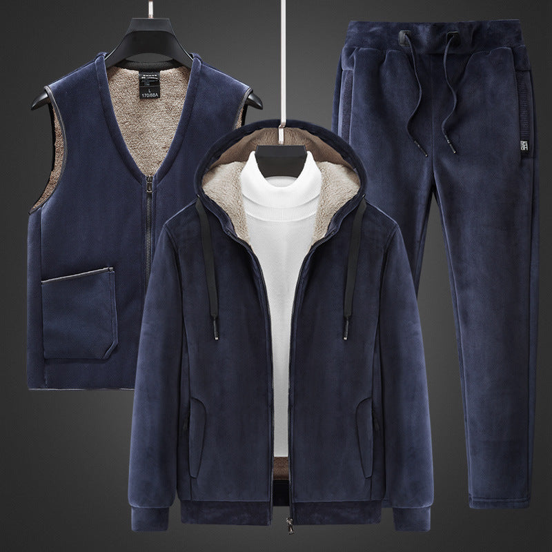 Herren dreiteiliges Thermo-Fleece-Set mit Reißverschlussjacke wattierter Weste und Jogginghose Drune