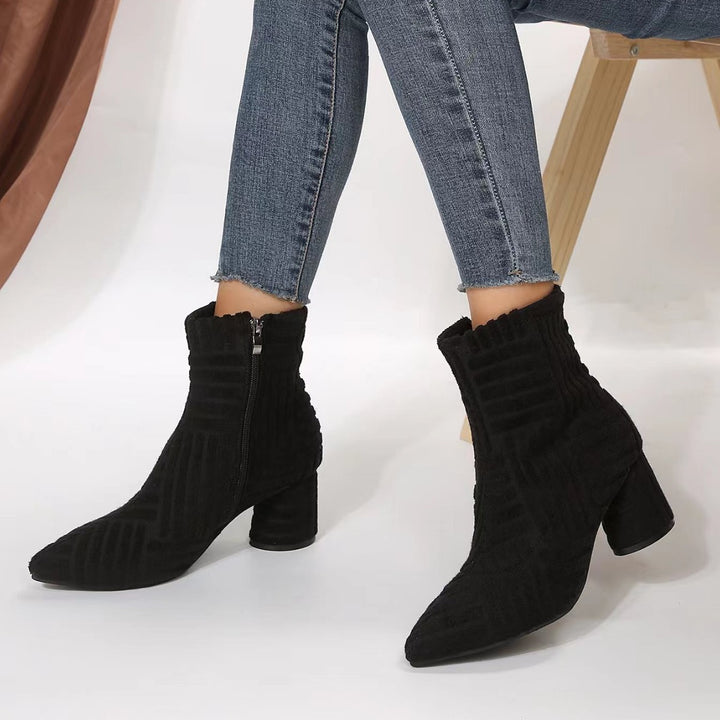 Damen Texturierte Ankle-Boots aus Frottee mit spitz zulaufender Vorderkappe und Blockabsatz Drune