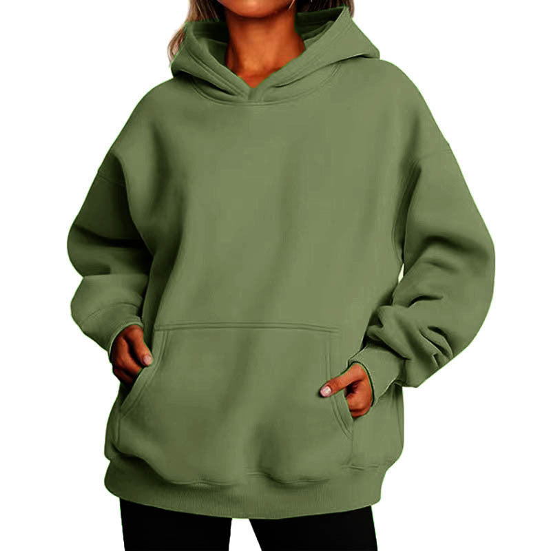 Damen nan Oversize-Kapuzenpullover mit Raglanärmeln, Kängurutasche und weichem Fleece-Innenfutter Drune