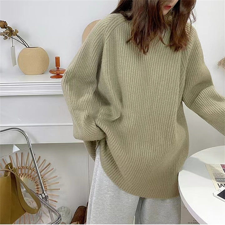 Damen Grobstrickpullover mit hohem Kragen und strukturiertem Rippdesign Drune