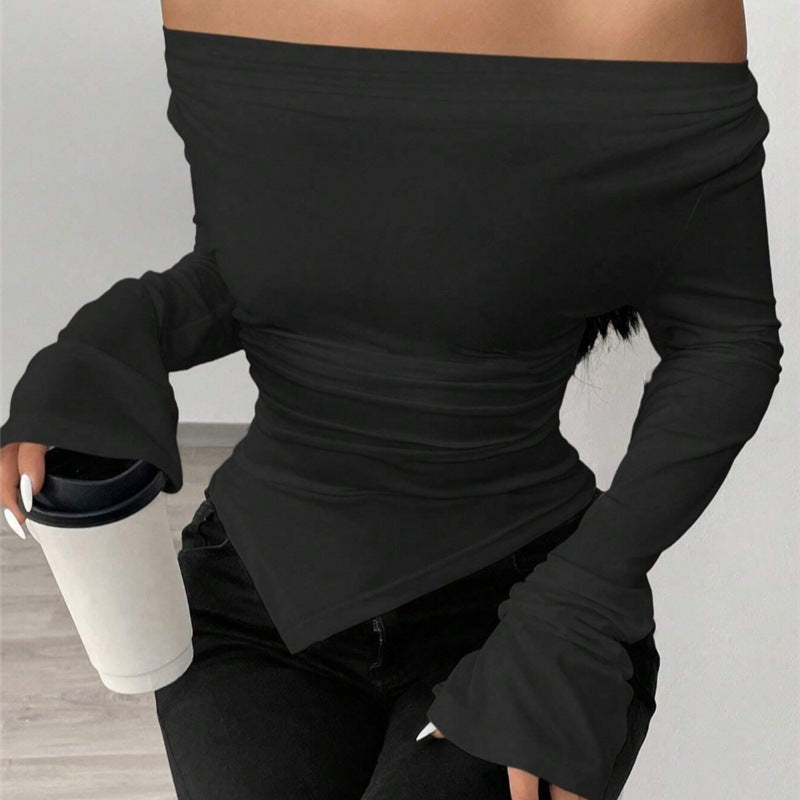 Damen Langarmshirt mit schmeichelnder V-Ausschnitt und einzigartiger Raffung Drune