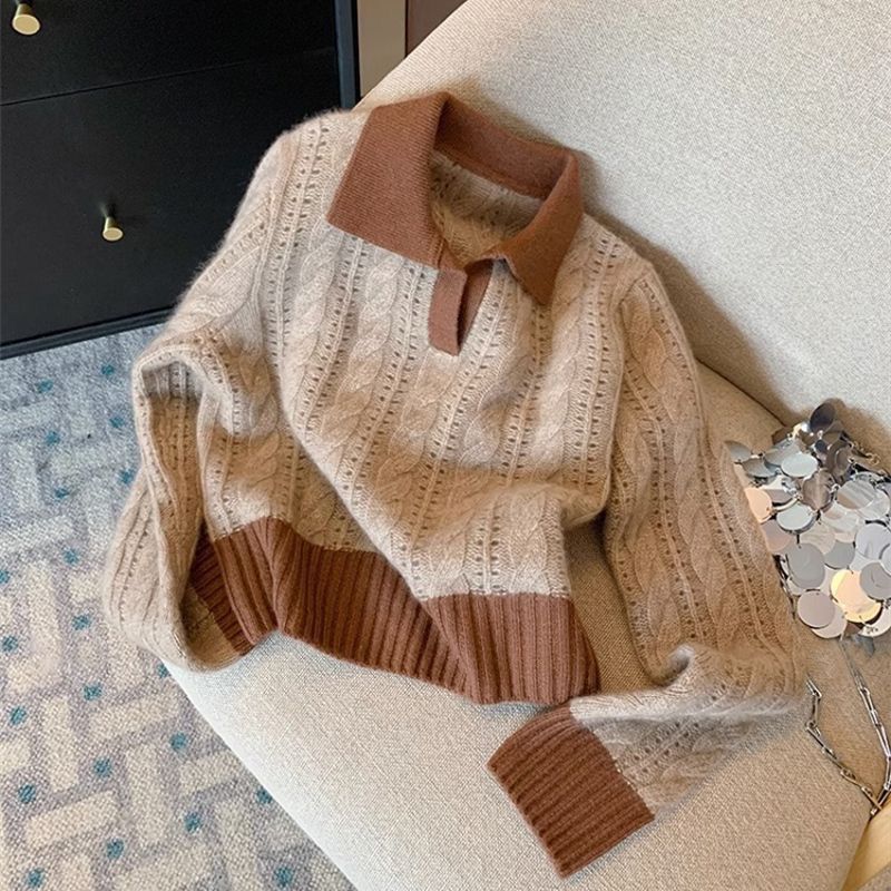 Damen Strickpullover mit Kragen Drune