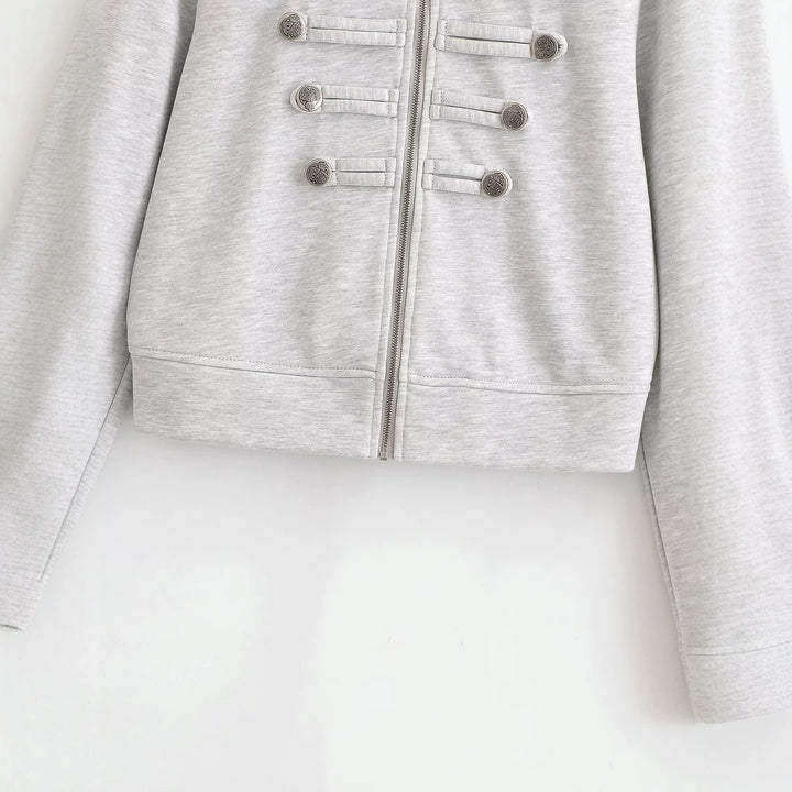 Damen Kurzjacke aus Sweat mit Stehkragen und dekorativer Military-Passe Drune