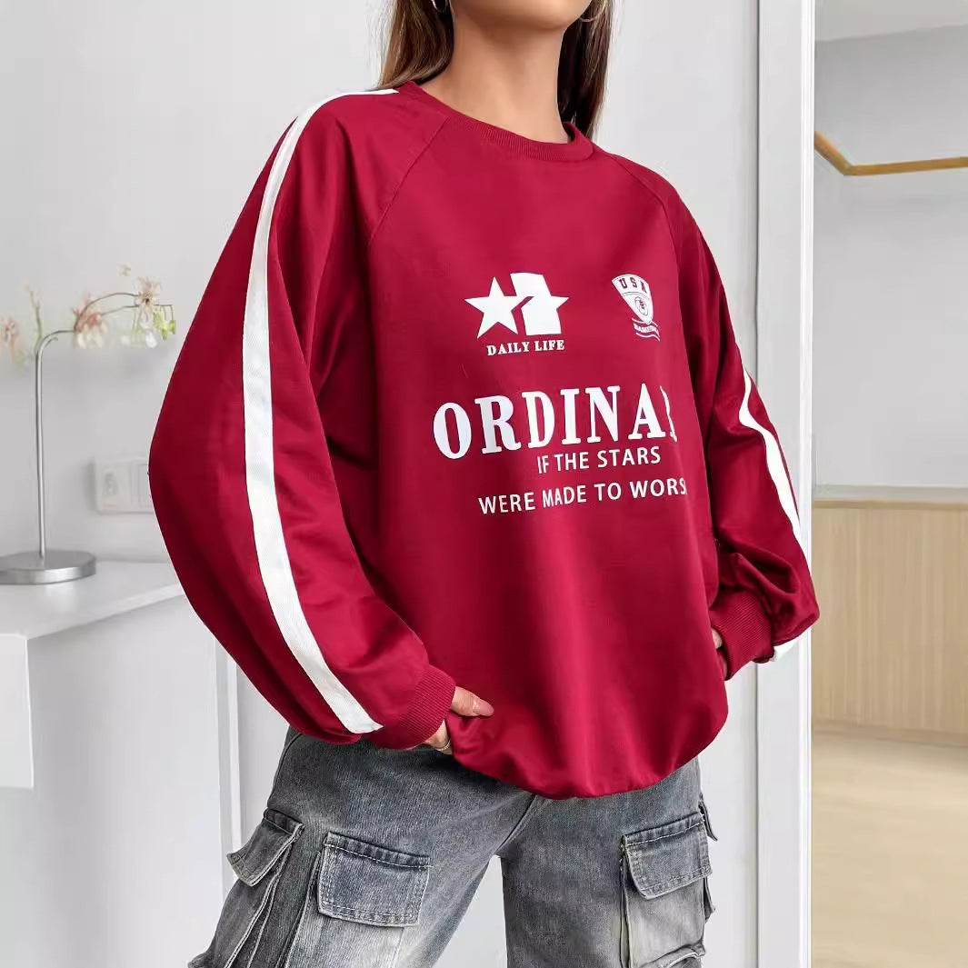 Damen lässiger Sweatshirt mit kreativen Grafiken und voluminösen Ärmeln Drune
