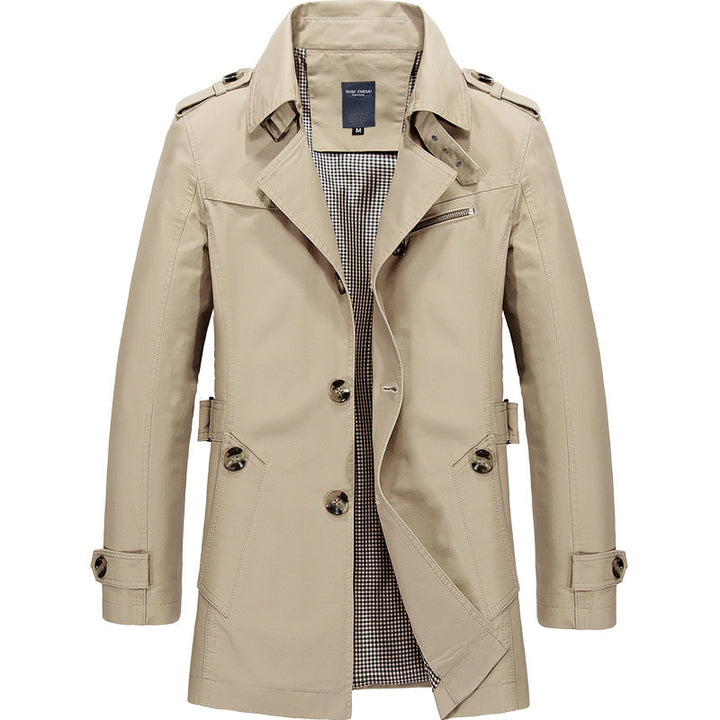 Herren nan legerer Baumwoll-Blazer mit Knopfleiste, aufgesetzten Taschen und gestreiftem Innenfutter Drune