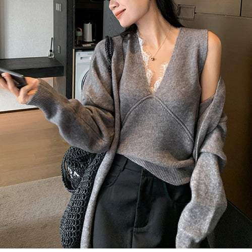 Damen lässige Strickjacke mit weitem Schnitt und komfortablem Material Drune