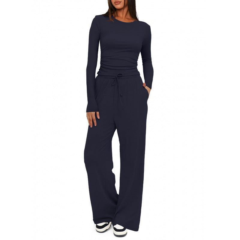 Damen Relax-Freizeithose mit extra weitem Bein, elastischem Bund und Kordelzug Drune