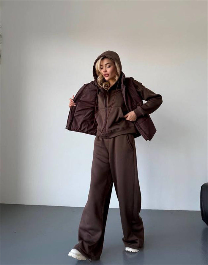 Damen entspanntes Kapuzenoberteil und weit geschnittene Hose Set Drune