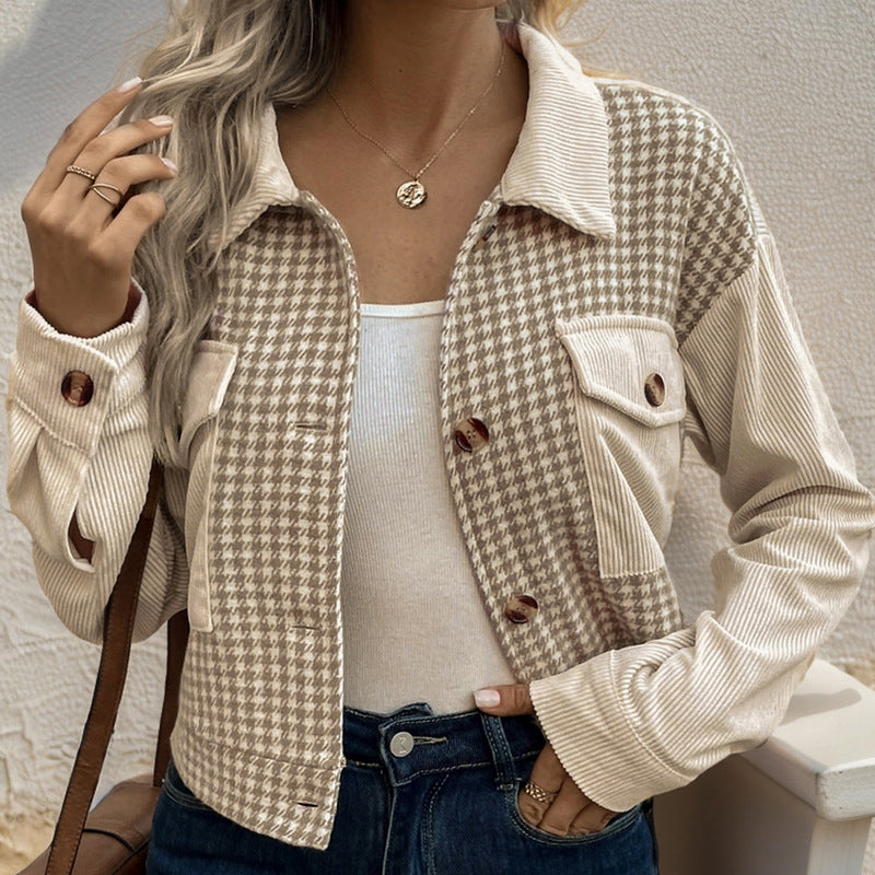 Damen Modische Karierten Cordjacke Drune