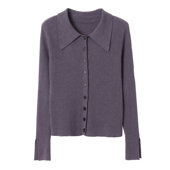 Damen Elegantes Strickoberteil mit großem Kragen Drune
