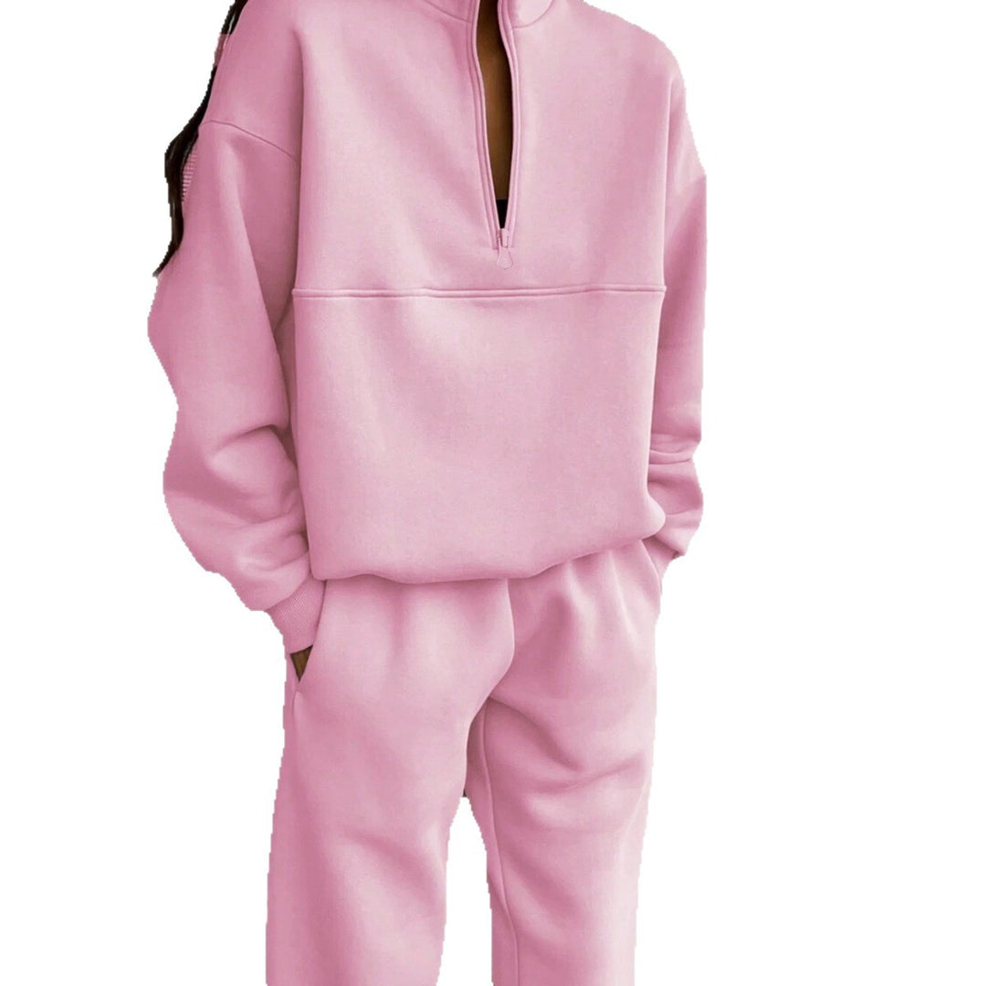 Damen nan Oversize Half-Zip Sweatshirt mit Stehkragen und weicher Jogginghose Drune