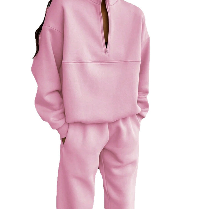 Damen nan Oversize Half-Zip Sweatshirt mit Stehkragen und weicher Jogginghose Drune