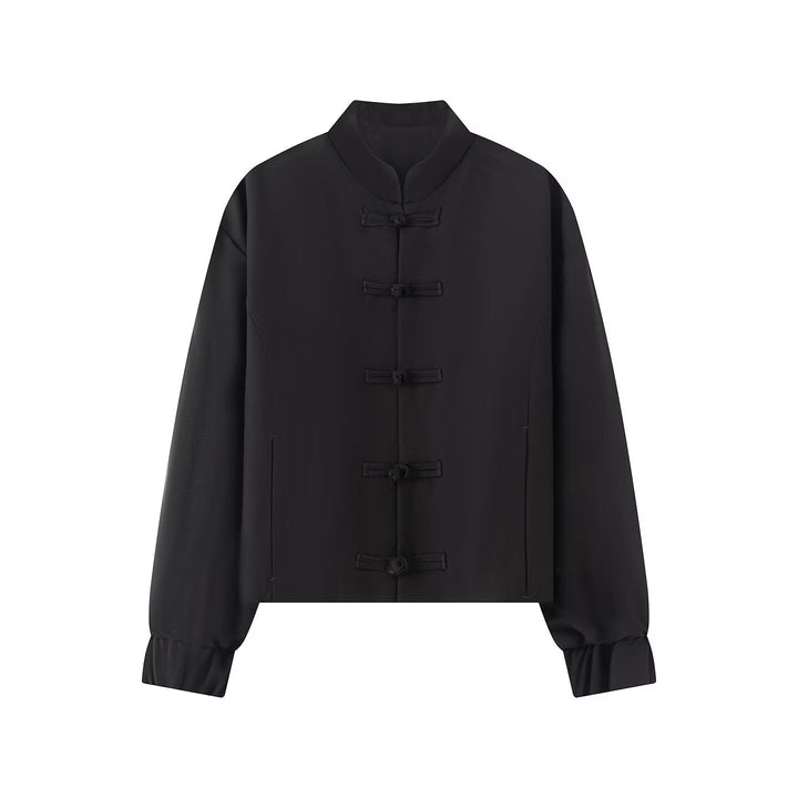 Damen Kurze Boxy‑Jacke mit Stehkragen und Knotenverschluss-Details Drune