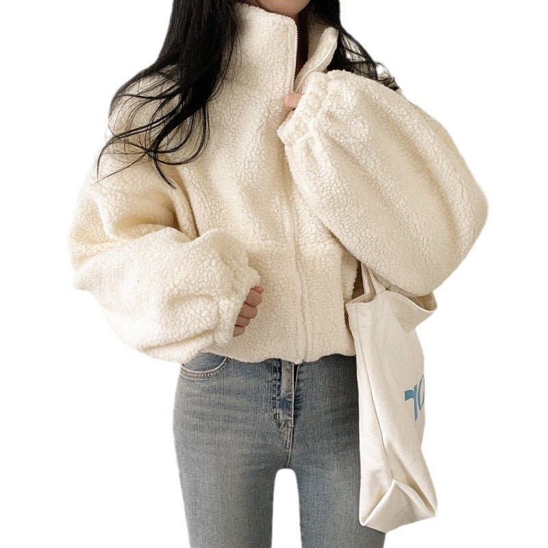 Damen kuschelige Fleece-Jacke mit hohem Kragen und Reißverschluss Drune