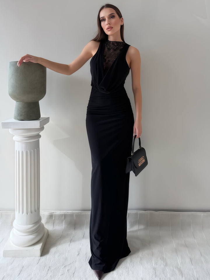 Damen Elegantes Maxikleid mit elegantem Neckholder-Design und raffinierter Spitzenlage Drune